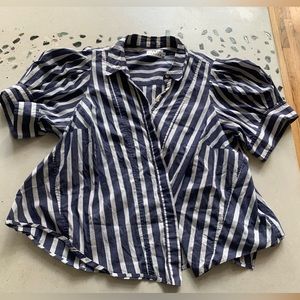 Tanya Taylor Asymmetrical Button Puff Sleeve Top LARGE